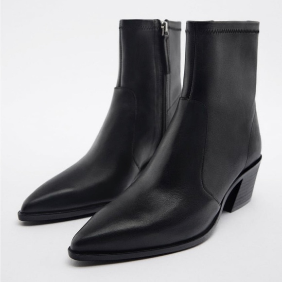 Zara Shoes - Zara heeled leather ankle cowboy boots black
